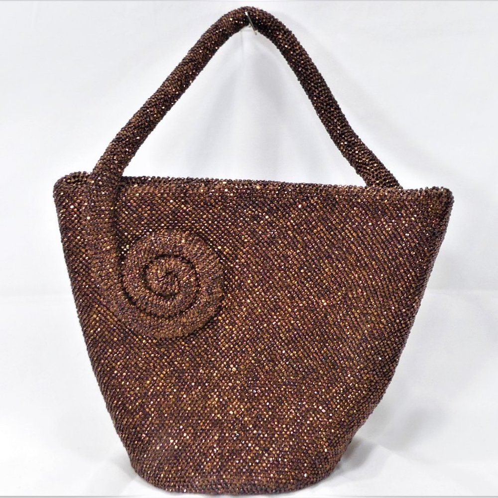 1940's Copper glass beaded handbag purse evening bag